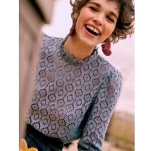 Sézane Blue Vintage Lace Top